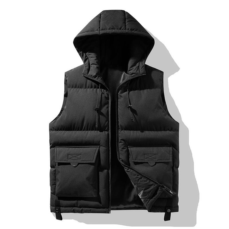 Unisex Hooded Quilted Vest With Fleece Lining - Winter Workwear Style Puffer Vest For Men & Women (Multiple Colors & Sizes)_voghion.com