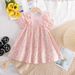 Kinderkleidung Süßes Kleid mit fliegenden Ärmeln und Blumenmuster, Puffärmel, neues Sommerkleid für Mädchen_voghion.com