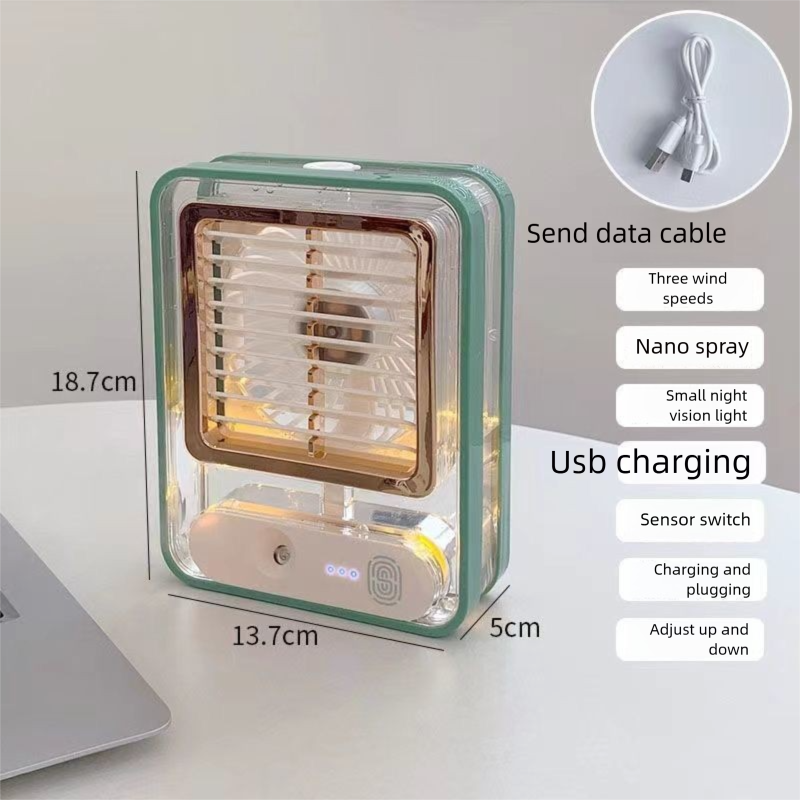 Mini ventilatore umidificatore con luce notturna USB e spray, vento forte, adatto per ufficio, dormitorio studentesco, camera da letto,_voghion.com