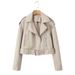 Vêtements pour femmes Street Fashion Veste en cuir délavé Style moto Veste zippée en PU_voghion.com