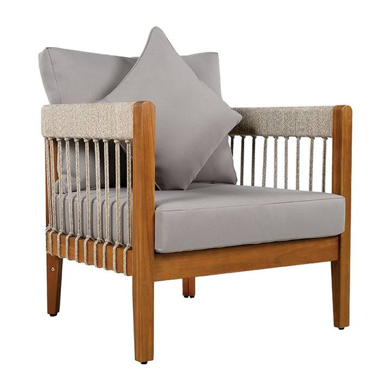Outdoor Club Chair With Handwoven Rope & Curved Back – Acacia Wood Frame, Water-Resistant Cushions, Boho Patio Lounge Chair For Garden, Porch, Or Deck_voghion.com