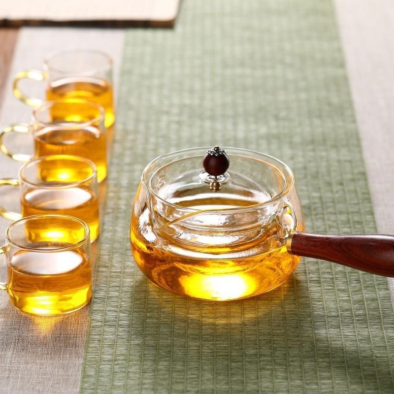 Premium Rotating Glass Tea Set - High Borosilicate Gongfu Tea Ware With Luxury Gift Box, 350ml Fairness Cup & 100ml Tea Cups_voghion.com