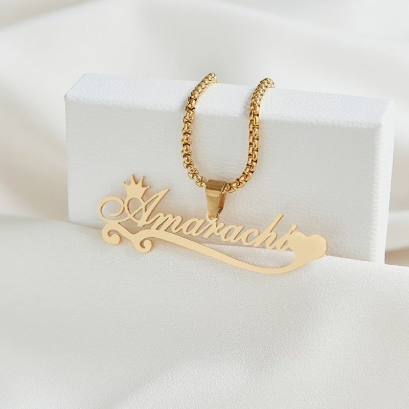 Collana con ciondolo in acciaio inossidabile con lettera personalizzata con nome alla moda, corona iniziale, coda, amore, regalo per San Valentino_voghion.com