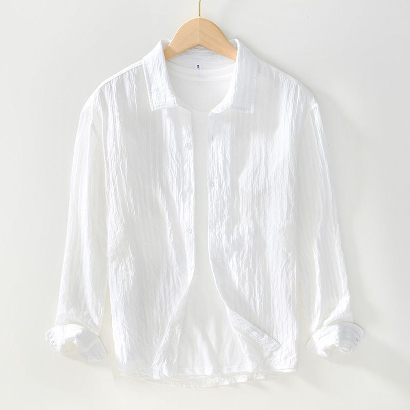 Herrenbekleidung Herren Freizeithemd mit langen Ärmeln - Atmungsaktives Slim Fit Button-Down-Hemd für den täglichen Gebrauch, weicher, bequemer Stretchstoff, Weiß/Schwarz_voghion.com