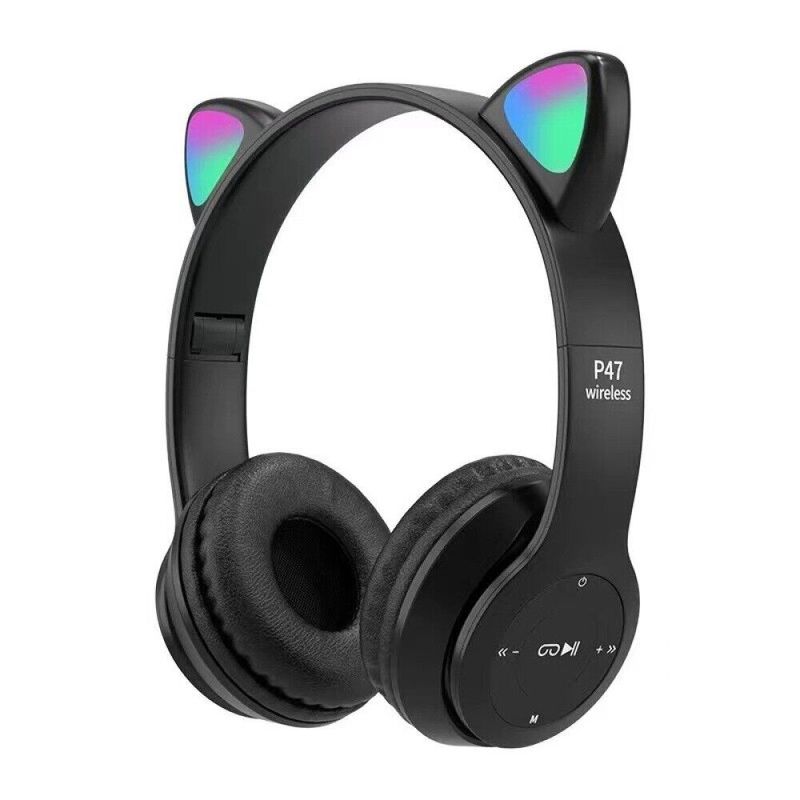 Erwachsene Kinder Kopfhörer Wireless Bluetooth Headset LED Lichter Katze Ohr Kopfhörer UK_voghion.com