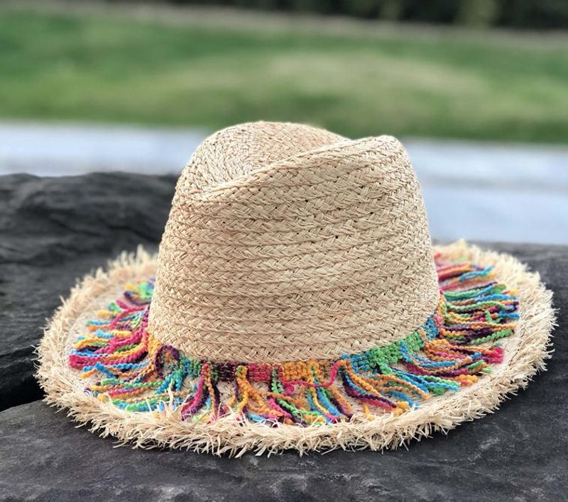 Recién llegados, sombrero de paja colorido con borlas y cintas decorativas, gorras para el sol, gorras de playa de moda para dama, sombreros de pescador de verano de jazz_voghion.com
