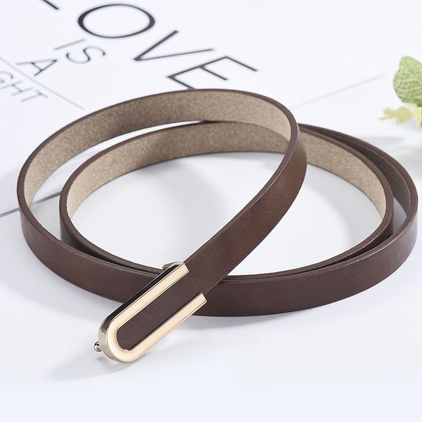 New Fashion U-shaped Alloy Head Button Thin Versatile Dress 1.5cm Solid Color Slim Fit Women's Belt_voghion.com