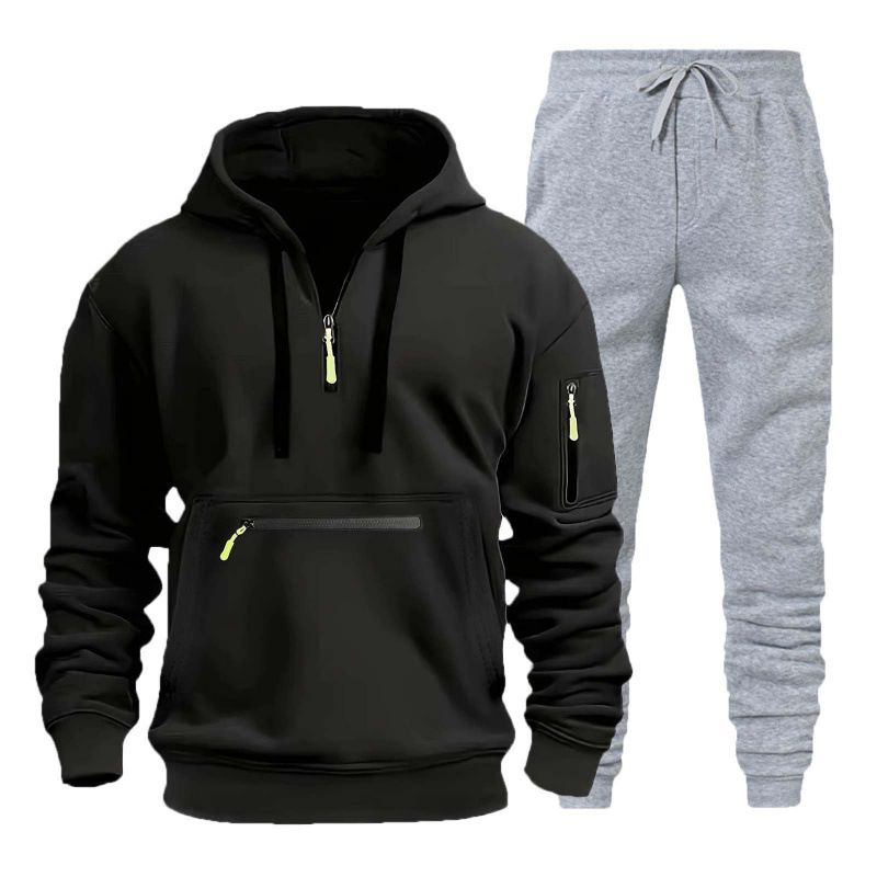 Herren-Kapuzenpullover mit Reißverschluss und mehreren Taschen – Fleece-gefüttertes Pullover-Sweatshirt für Freizeit- und Sportbekleidung_voghion.com
