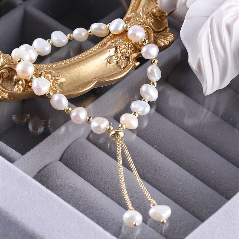 Designer stijl natuurlijke hoge kwaliteit zoetwaterparel barok onderscheidende kleurrijke armband armband armband onregelmatige armband_voghion.com
