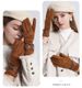 Guantes cálidos de lana de cuero Elegancia de las mujeres Pantalla táctil más guantes de lana arco Guantes de invierno para adelgazar en frío_voghion.com
