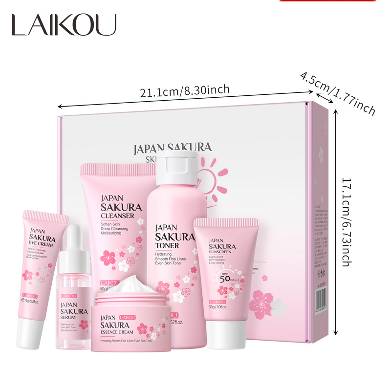 LAIKOU Kiischtebléi Hautpfleeg Sechs-Stéck Set Reinigungsessenz Aencrème Gesiichtscrème Toner Sonnecrème_voghion.com