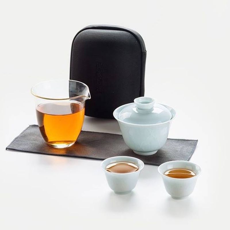 Jingdezhen Bowl Covering Travel Tea Set Outdoor Travel Portable Ceramic Tea Making Bowl Covering Tea Set_voghion.com