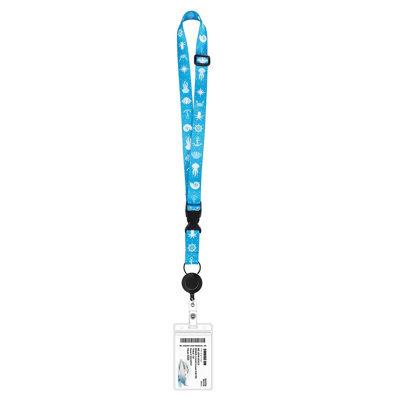 Spot nautical world polyester printed lanyard with retractable fixed easy pull buckle easy pull pvc card holder_voghion.com