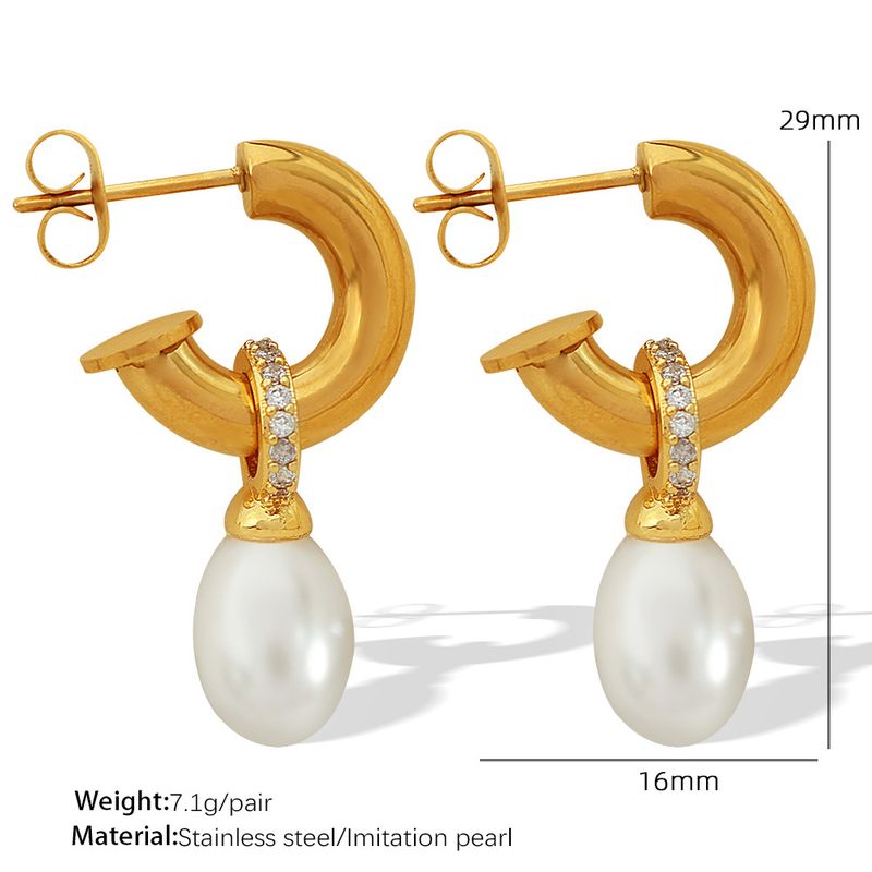 Damenschmuck, sanftes Temperament, Retro, C-förmig, geometrisch, kleine, einfache Ohrringe aus Titanstahl, weibliche Gummiperlenohrringe_voghion.com