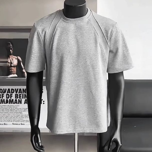 T-shirt a maniche corte da uomo in misto cotone Space - T-shirt girocollo slim fit traspirante ed elasticizzata per l'estate e la primavera_voghion.com