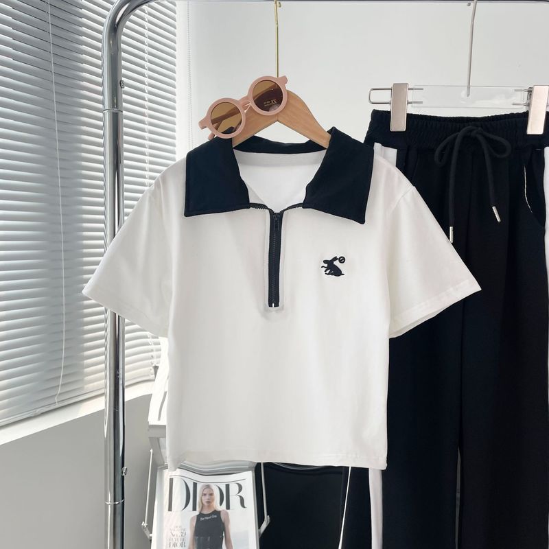 Mädchen Kurzarm T-shirt 2024 Neue Mittelgroße Kinder Sommer Kleid Western Stil Sanitär Hosen Casual Baumwolle Zwei_voghion.com