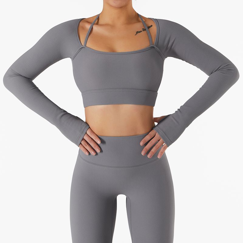 Women's clothing sports tops for women with chest pads, quick-drying fitness clothes, slim-fitting long-sleeved yoga clothes_voghion.com
