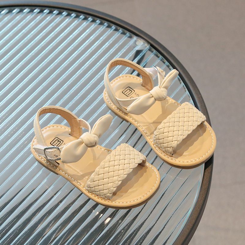 Children's Shoes Girls Braided Sandals Spring And Summer New Soft Soled Velcro Cork Sandals Bowknot Cute Princess Shoes_voghion.com