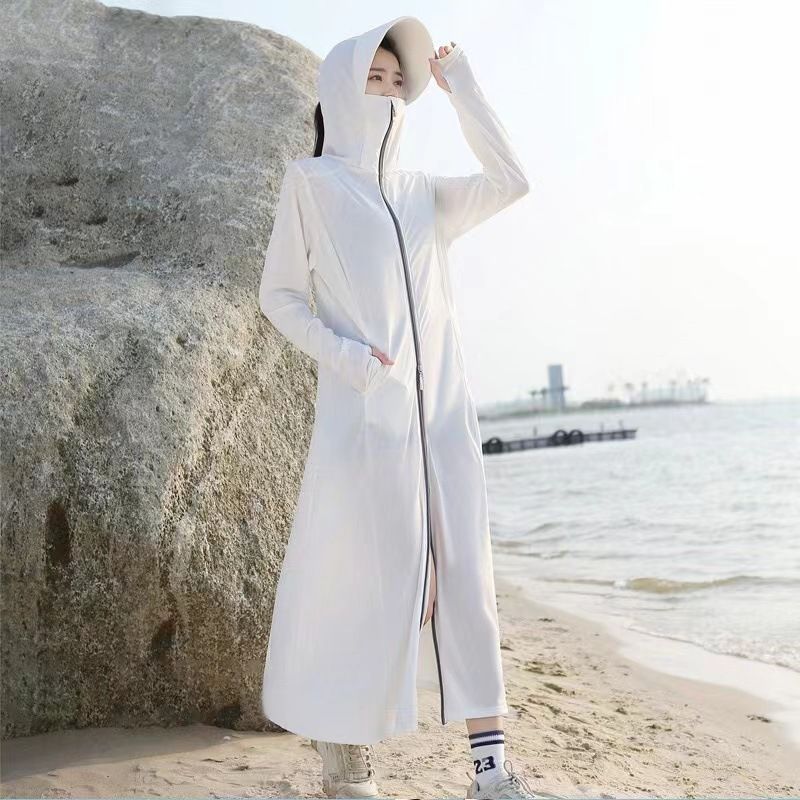 Chaqueta de protección solar UPF50+ para mujer: capucha completa de viscosa de bambú, visera ancha y malla transpirable._voghion.com
