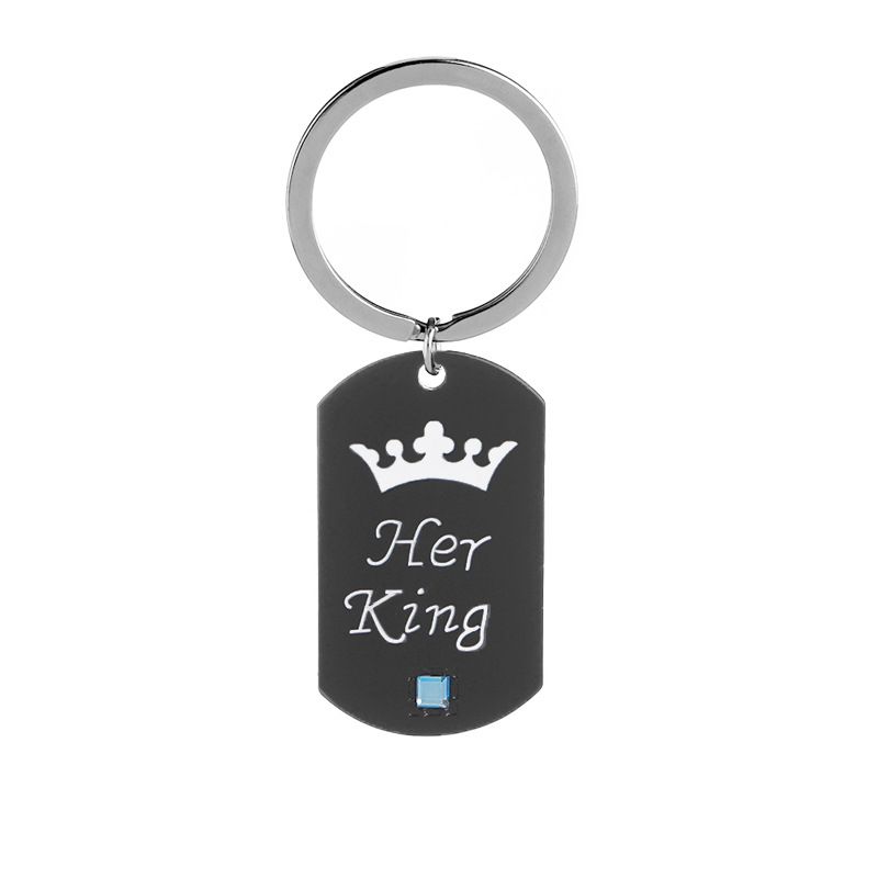 Her King His Queen Fashion Couple Crown Engraved Keychain_voghion.com