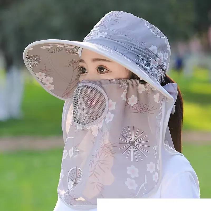Hat Women's Summer Thin Outdoor Sun Hat Foldable Anti-UV Work Sun Hat Face Covering Tea Picking Sun Protection Hat_voghion.com