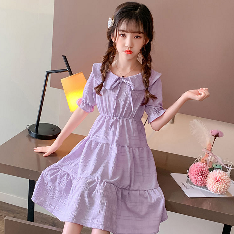 Mother & Kids Girls summer new doll collar dress parent-child outfit princess fairy dress medium-length children's skirt for middle and large children_voghion.com