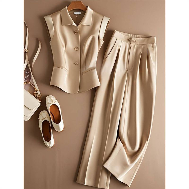 Women's Clothing suit light luxury high end salty light mature small fragrance style vest wide leg pants professional two piece suit_voghion.com