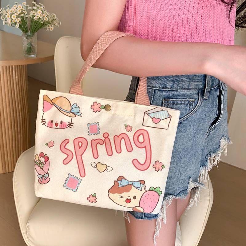 Canvas Bag Female 2025 New Handbag Cloth Bag College Students Work Lunch Box Bag Small Bag Handbag_voghion.com