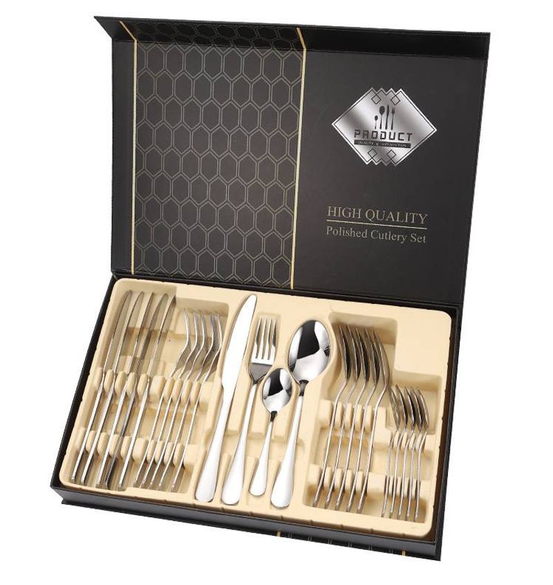 24-Piece Flatware Set - Premium Stainless Steel Cutlery Gift Box For Western Dining_voghion.com