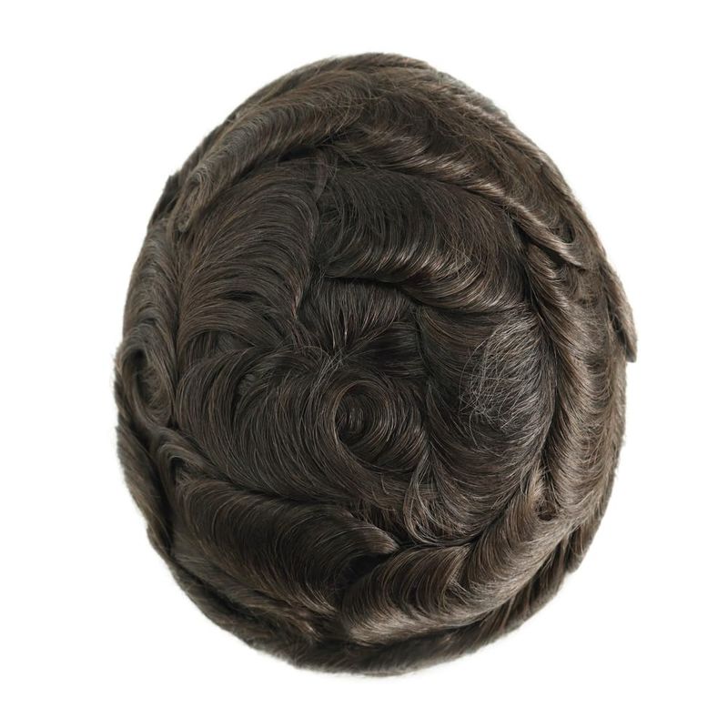 Mono PU Toupee dla mężczyzn 100% system wymiany włosów ludzkich Trwała baza do włosów Naturalna linia włosów Prawdziwa męska peruka Najciemniejszy brązowy kolor #2_voghion.com