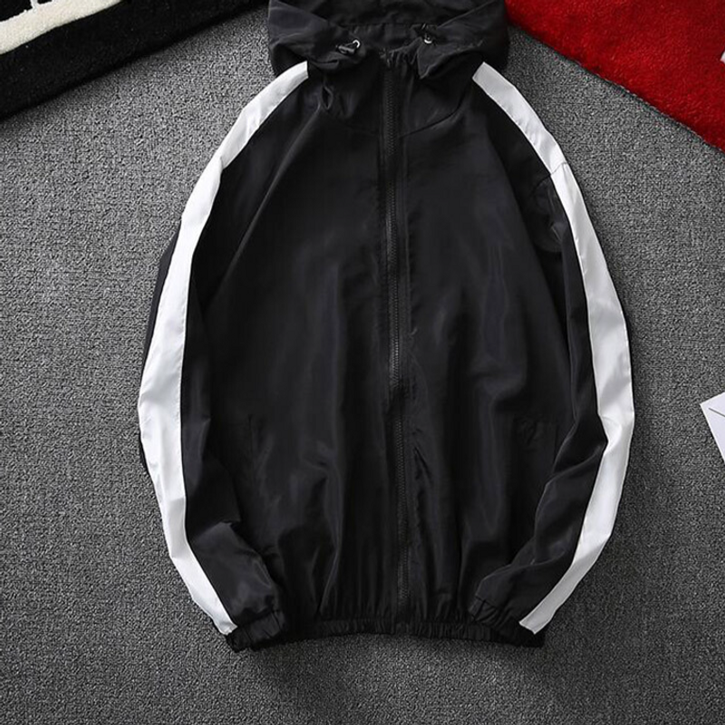 Men's Lightweight Jacket Summer Windbreaker With Sun Protection Slim Fit Casual Coat With Color Blocking For Teens Young Adults (M-3XL Black/White)"​​_voghion.com