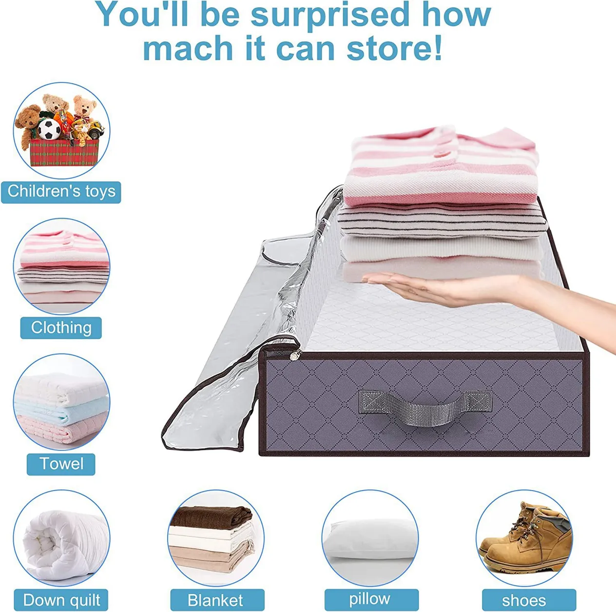 Boîte de rangement sous le lit, boîte de rangement transparente pour vêtements, sac de rangement pliable pour couette domestique_voghion.com