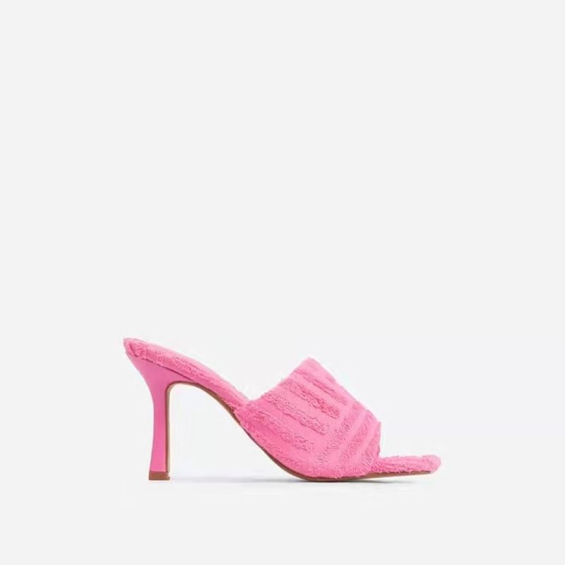 Women's Shoes Large Size Slippers For Women Summer New Style Solid Color Square Head One Line High Heel Fashionable Ladies Sandals_voghion.com