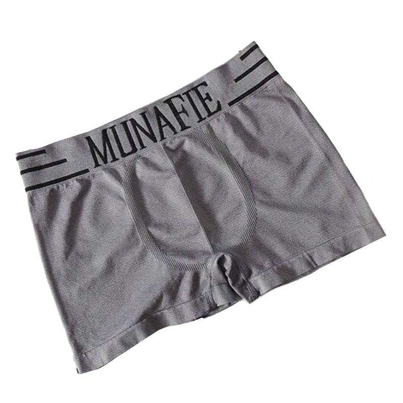 Weizhifu Mid-Rise Elastic Waistline Stretchy Seamless Men Panties Simple Letter Print U Convex Shorts Briefs Daily Wear-Grey One Size_voghion.com