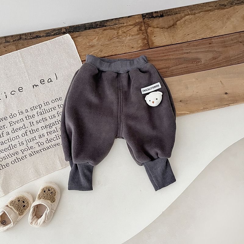 Babaruházat Baby plus fleece vastag melegítőnadrág téli háromdimenziós mackófejes öves nadrág lezser nadrág rajzfilmfigura nadrág fiúknak és lányoknak_voghion.com