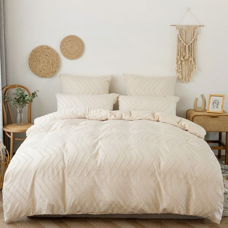 Plain Color Cut Flower Wave Shape Craft Diamond Shape Three Piece Set Duvet Cover Full Size_voghion.com