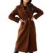 Sophisticated Wool-Blend Trench Coat – Double-Breasted Long Sleeve Overcoat For Women (Black, Burgundy, Military Green)_voghion.com