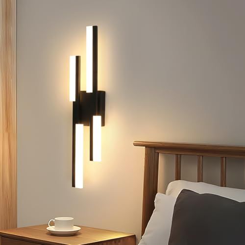 GOECO Acryl-Wandleuchte, nordisches Design, Farbe Schwarz, 40 x 10 x 5 cm, warmes LED-Licht 12 W, ideal für moderne Innenräume_voghion.com