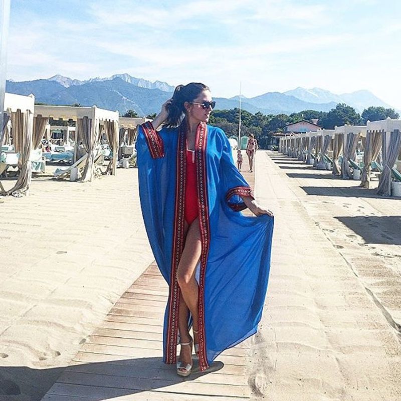 Women's Clothing Chiffon Embroidered Floral Kimono Cover-Up Beach Wrap Swimwear Bikini Sheer Overshirt For Women_voghion.com