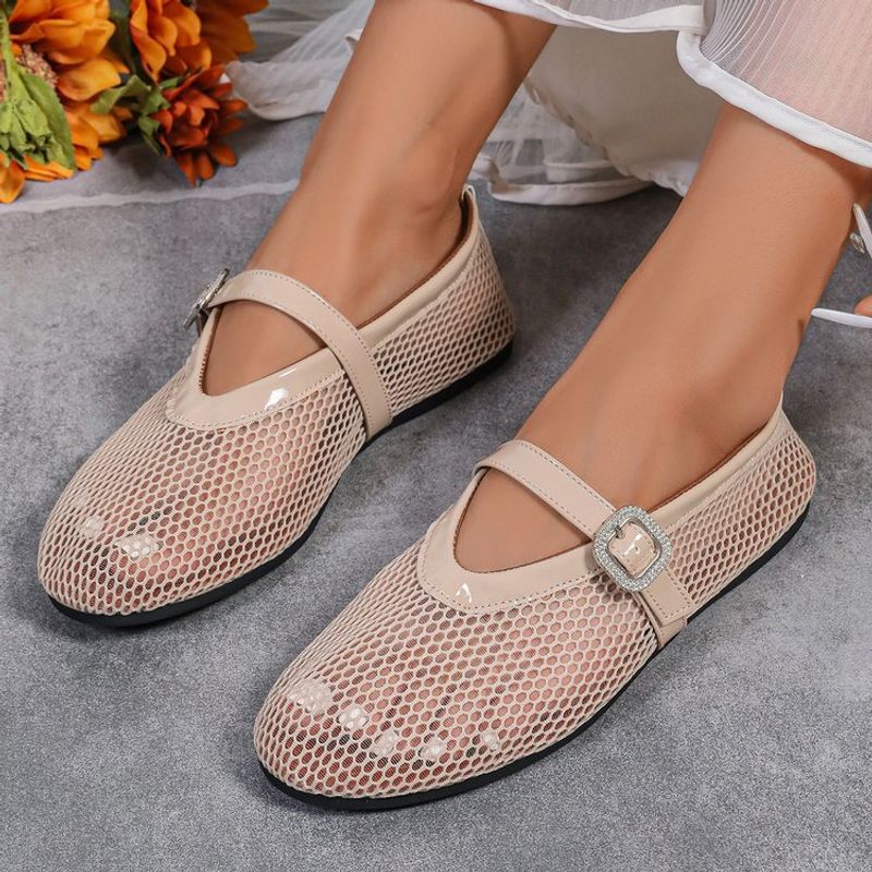 Women's Shoes Large Size Rhinestone Buckle Hollow Ballet Flat Soled Fashion Single Shoes Spring And Autumn Round Toed Single Shoes Women_voghion.com