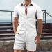 Herrenbekleidung Anzug Strickjacke Button Down Outdoor Freizeit Kurzarmhemd und Shorts Zweiteiliger Anzug_voghion.com