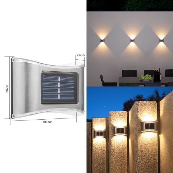 Luminária de parede solar de aço inoxidável com 6 LEDs - Luminária de jardim externa à prova d'água para decoração de pátios, cercas e caminhos_voghion.com