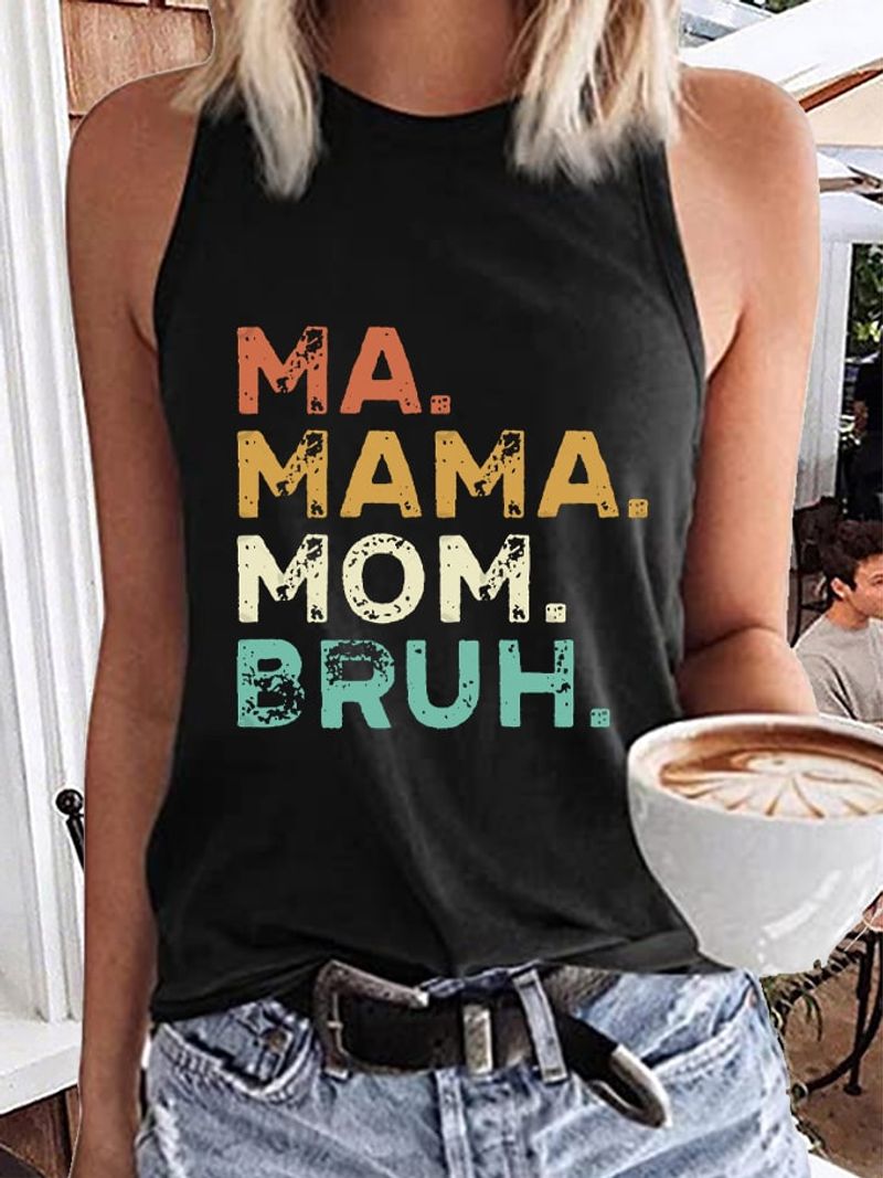 Vrouwen Moederdag Bedrukt Mouwloos Tanktop T-shirt Multicolor Multisize_voghion.com