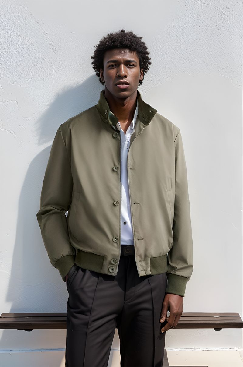 2024 Spring and Autumn Men's Solid Color Single breasted Ribbed Solid Color Stand up Baseball Jacket_voghion.com