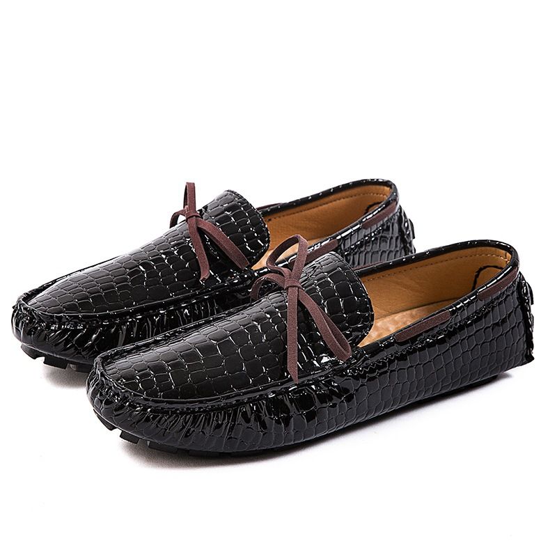 2025 Summer Large Crocodile Lightweight Bean Trendy Style Casual Driving Leather Shoes Men's_voghion.com