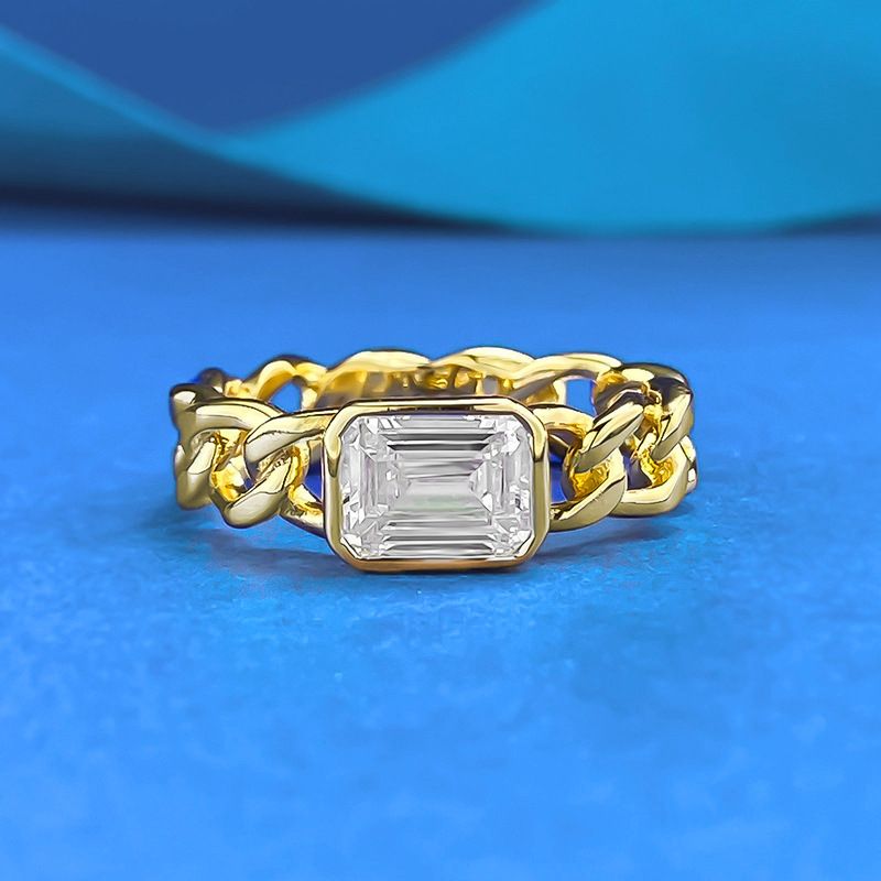 Xian Can Jewelry Nuovo anello cubano in argento sterling 925 con zirconi cubici 5*7, catena con personalità cava, streaming live_voghion.com