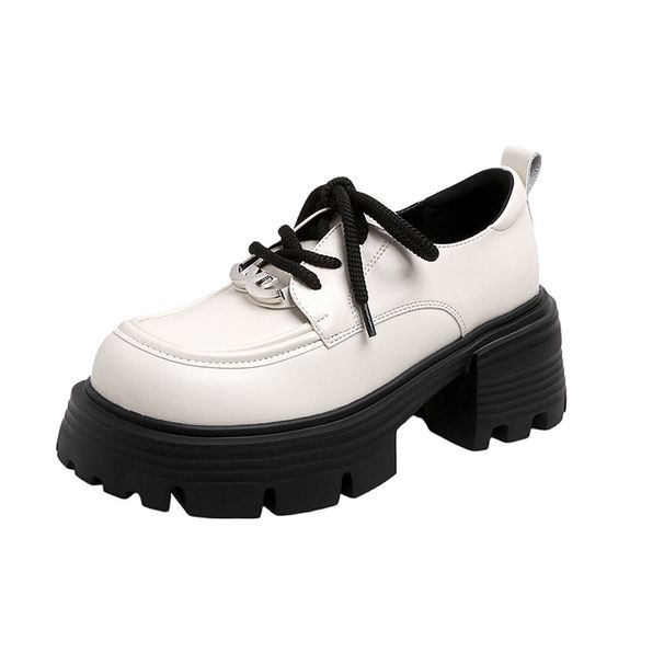 Damenschuhe, Loafer mit dicker Sohle, runder Zehenpartie und Schnürung, Slipper aus echtem Leder für den Alltag, stilvoll und bequem_voghion.com