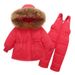 Completo invernale premium per neonati: giacca con cappuccio in morbida piuma d'anatra e salopette staccabile per bambini da 1 a 3 anni (80-100 cm, rosso)_voghion.com