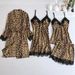 Simulation Silk Black Leopard Print Loungewear Pajama Set Fashionable Lace Lace Pajama Set_voghion.com