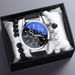Men's simple fashion casual men's belt quartz watch + handmade beaded bracelet gift box_voghion.com